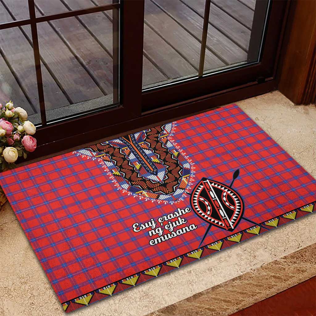 Afro Kenya Maasai Shuka Personalized Rubber Doormat Maasai Shield Mix Dashiki