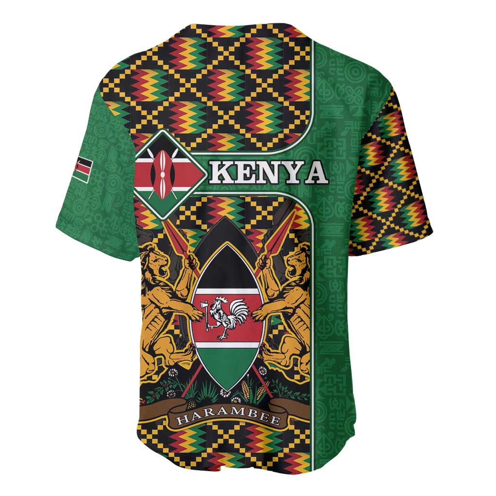 Kenya Baseball Jersey - Kente Pattern, Coat Of Arms Design