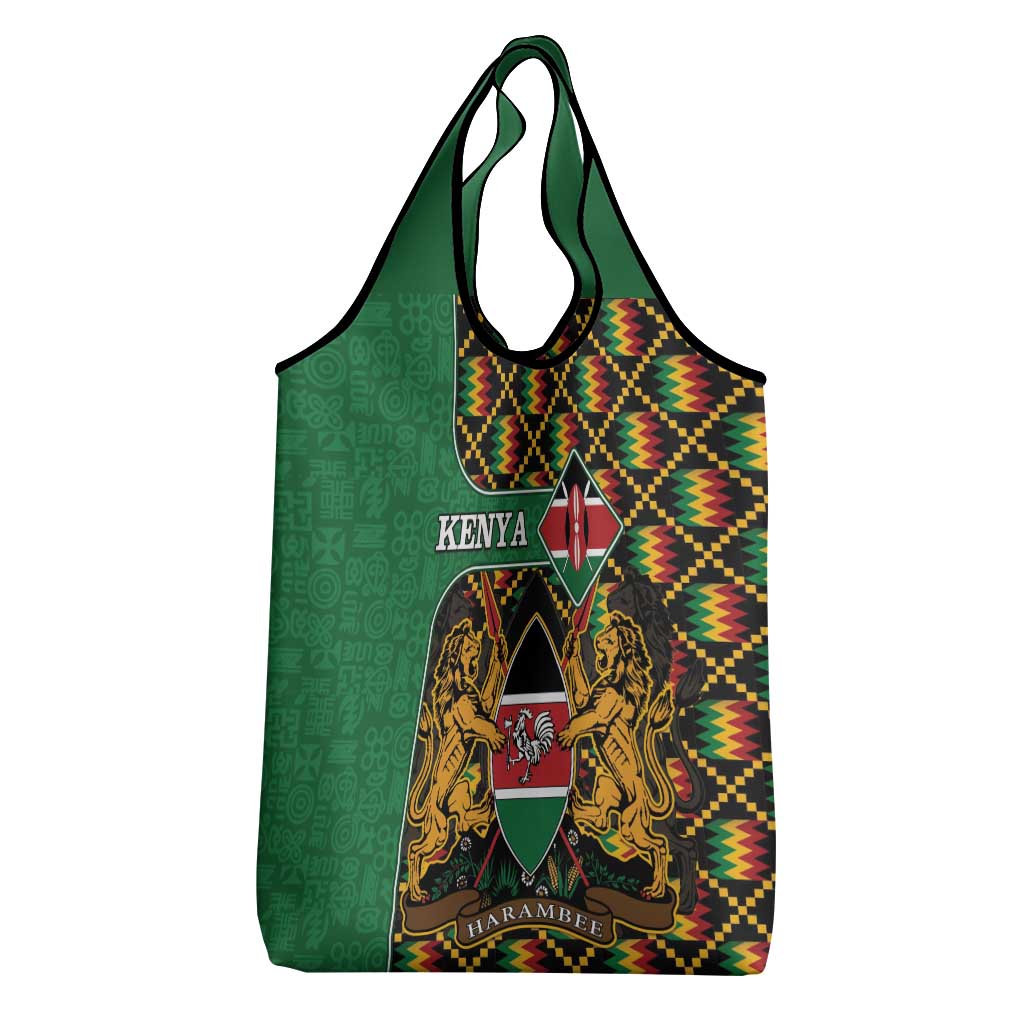Kenya Grocery Bag - Kente Pattern, Coat Of Arms Design