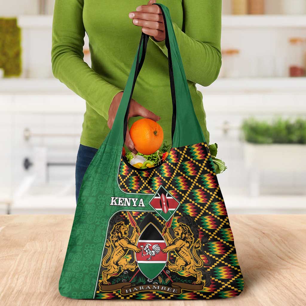 Kenya Grocery Bag - Kente Pattern, Coat Of Arms Design