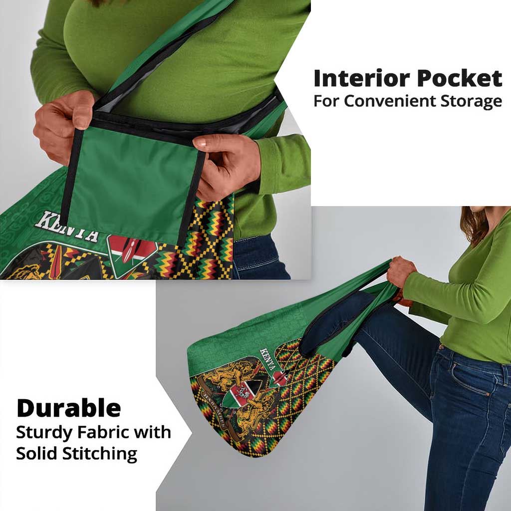 Kenya Grocery Bag - Kente Pattern, Coat Of Arms Design