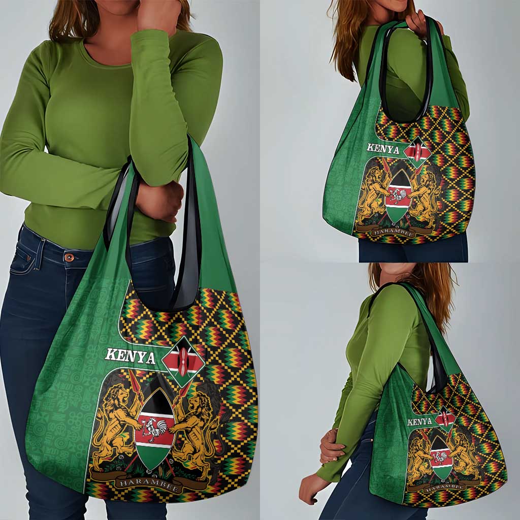 Kenya Grocery Bag - Kente Pattern, Coat Of Arms Design