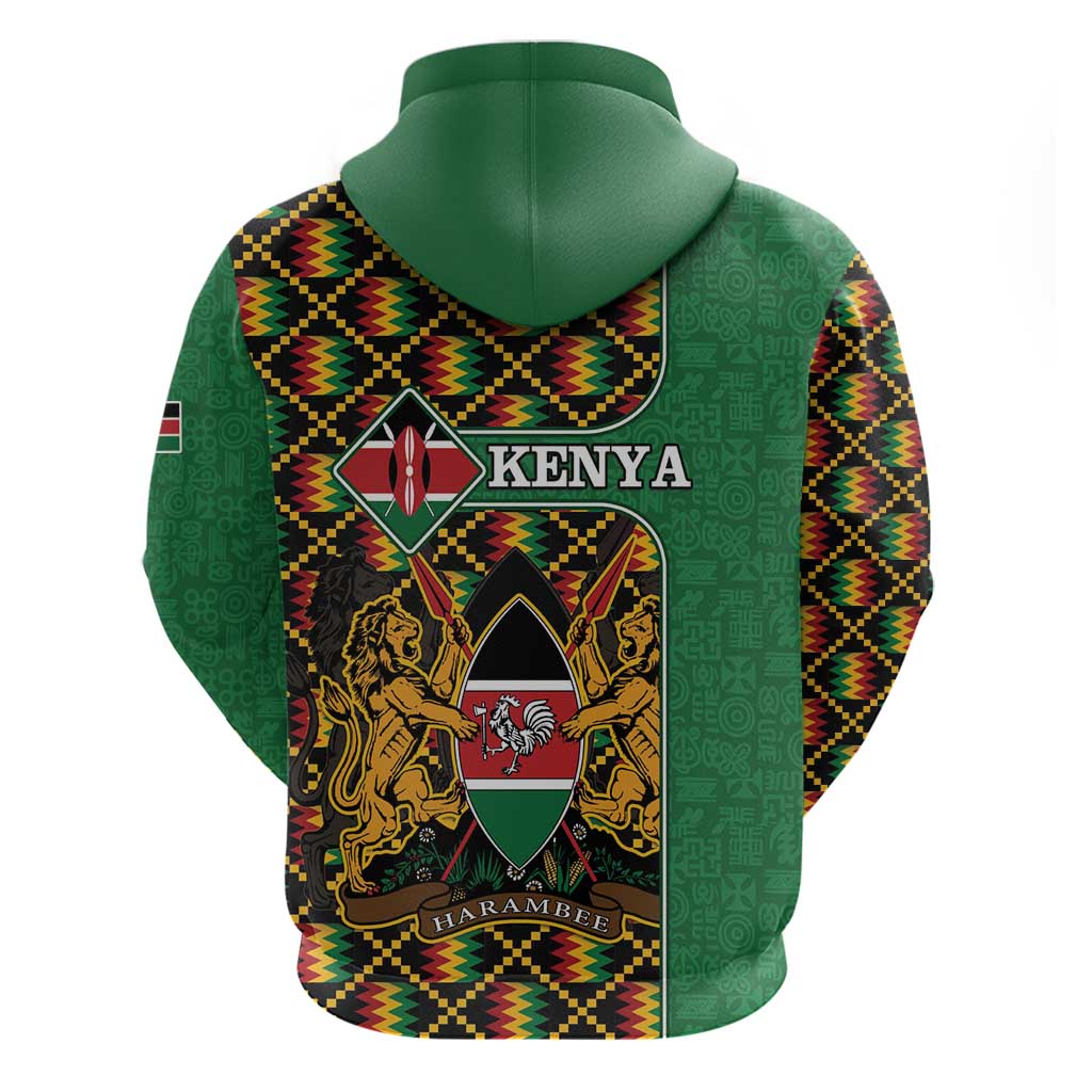 Kenya Hoodie - Kente Pattern, Coat Of Arms Design