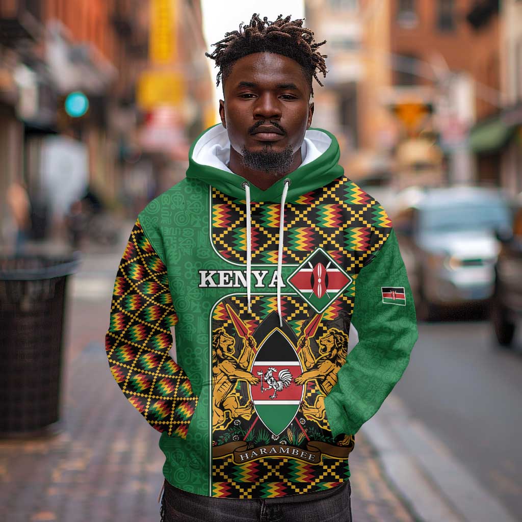Kenya Hoodie - Kente Pattern, Coat Of Arms Design
