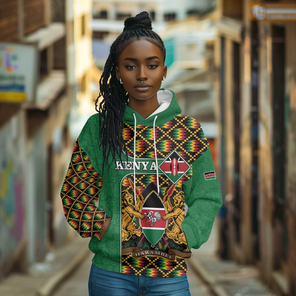 Kenya Hoodie - Kente Pattern, Coat Of Arms Design
