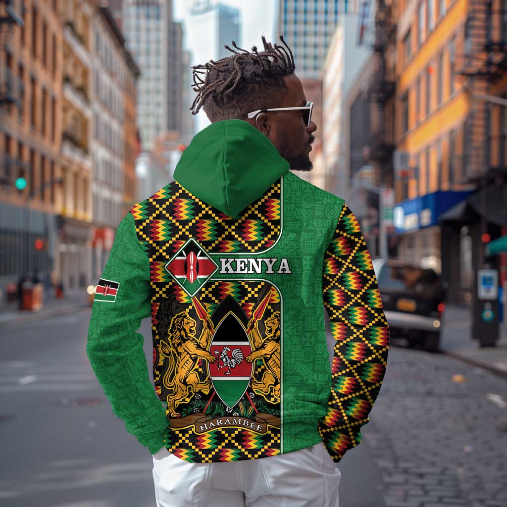 Kenya Hoodie - Kente Pattern, Coat Of Arms Design