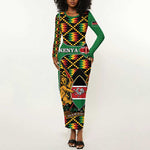 Kenya Long Sleeve Bodycon Dress - Kente Pattern, Coat Of Arms Design LT15