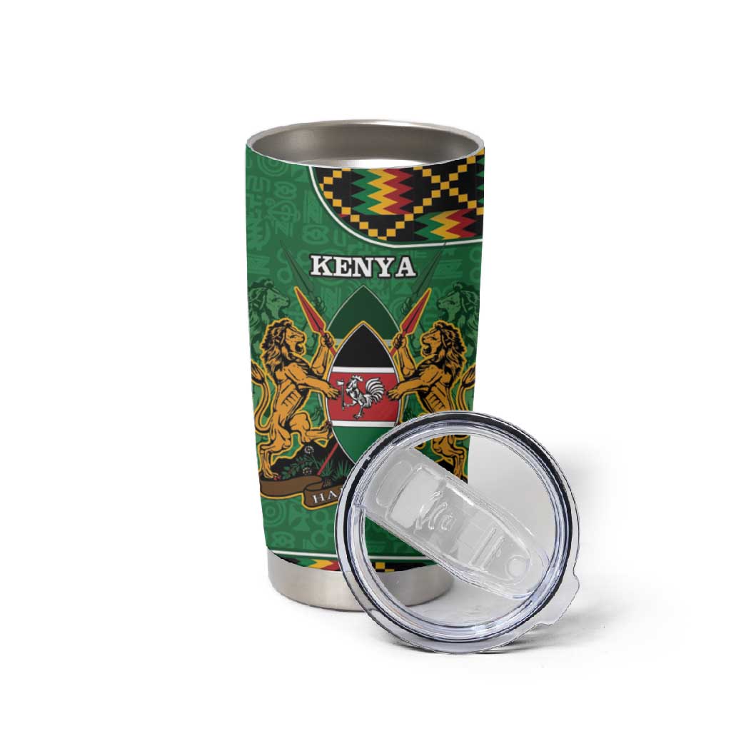 Kenya Tumbler Cup - Kente Pattern, Coat Of Arms Design