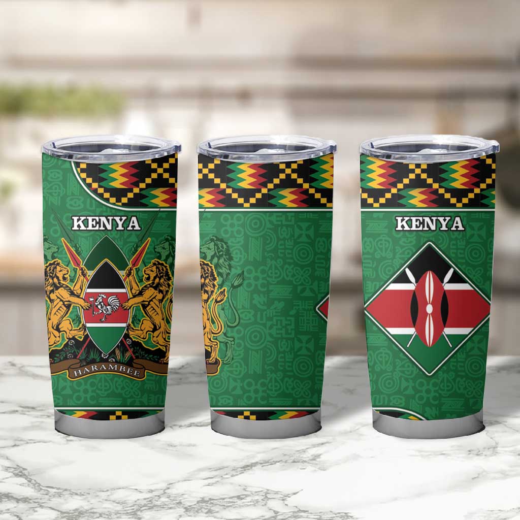 Kenya Tumbler Cup - Kente Pattern, Coat Of Arms Design