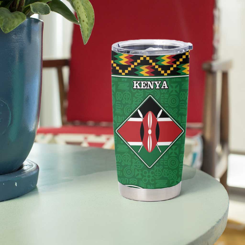 Kenya Tumbler Cup - Kente Pattern, Coat Of Arms Design