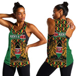 Kenya Women Racerback Tank - Kente Pattern, Coat Of Arms Design