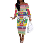Afro Christmas in Central African Republic Off The Shoulder Long Sleeve Dress Merry Christmas - African Pride