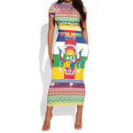 Afro Christmas in Central African Republic Short Sleeve Bodycon Dress Merry Christmas - African Pride
