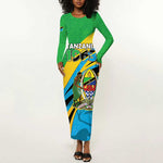 Personalized Tanzania Uhuru Day Long Sleeve Bodycon Dress Coat Of Arms - Sports Style - African Pride