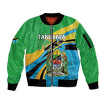 Personalized Tanzania Uhuru Day Sleeve Zip Bomber Jacket Coat Of Arms - Sports Style - African Pride