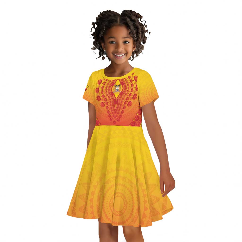 Personalized Afro Benin Kid Short Sleeve Dress African Dashiki Style - African Pride
