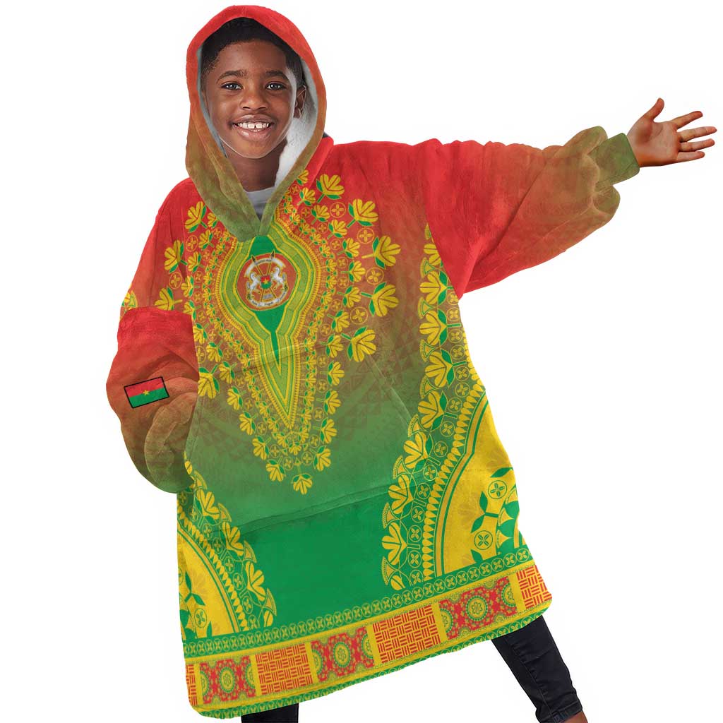 Personalized Afro Burkina Faso Kid Wearable Blanket Hoodie African Dashiki Style - African Pride
