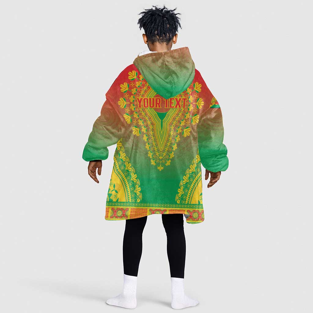 Personalized Afro Burkina Faso Kid Wearable Blanket Hoodie African Dashiki Style - African Pride