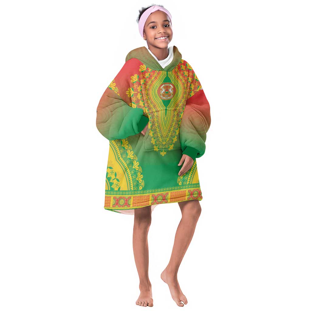 Personalized Afro Burkina Faso Kid Wearable Blanket Hoodie African Dashiki Style - African Pride