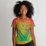 Personalized Afro Burkina Faso Women V-Neck T-Shirt African Dashiki Style - African Pride