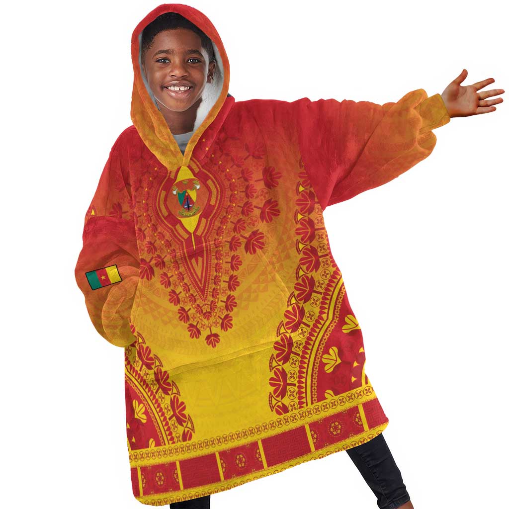 Personalized Afro Cameroon Kid Wearable Blanket Hoodie African Dashiki Style - African Pride