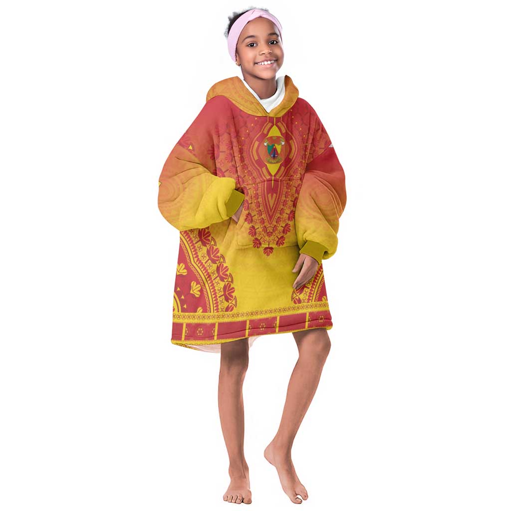 Personalized Afro Cameroon Kid Wearable Blanket Hoodie African Dashiki Style - African Pride