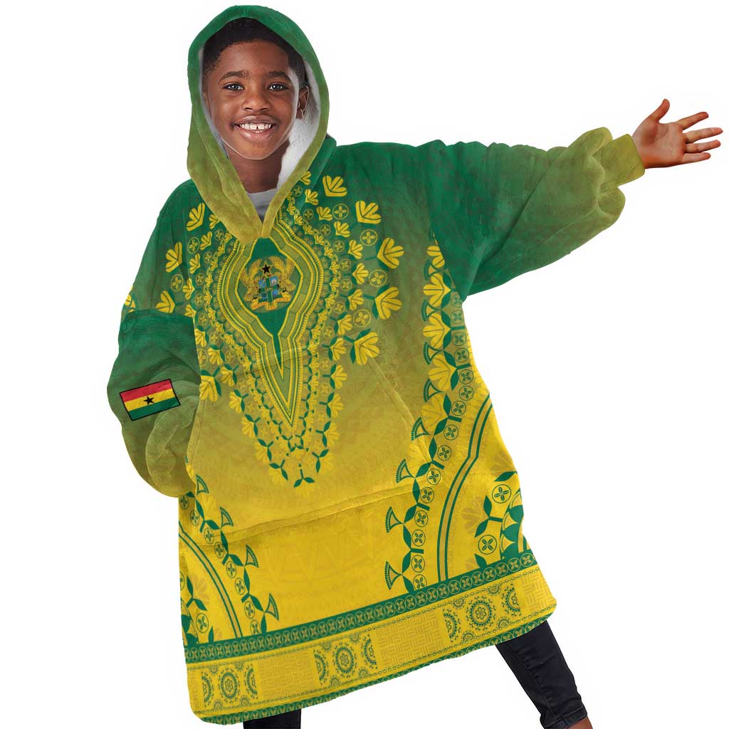 Personalized Afro Ghana Kid Wearable Blanket Hoodie African Dashiki Style - African Pride