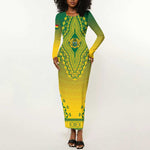 Personalized Afro Ghana Long Sleeve Bodycon Dress African Dashiki Style - African Pride