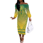 Personalized Afro Ghana Off The Shoulder Long Sleeve Dress African Dashiki Style - African Pride