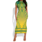 Personalized Afro Ghana Short Sleeve Bodycon Dress African Dashiki Style - African Pride