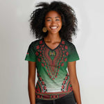 Personalized Afro Kenya Women V-Neck T-Shirt African Dashiki Style - African Pride