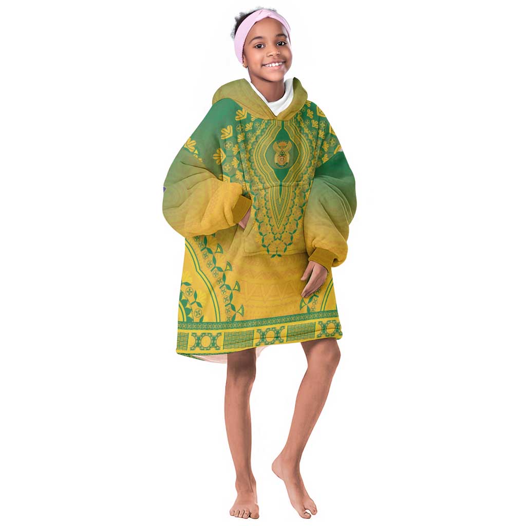 Personalized Afro South Africa Kid Wearable Blanket Hoodie African Dashiki Style - African Pride