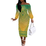 Personalized Afro South Africa Off The Shoulder Long Sleeve Dress African Dashiki Style - African Pride