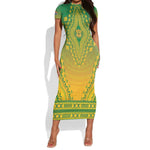 Personalized Afro South Africa Short Sleeve Bodycon Dress African Dashiki Style - African Pride