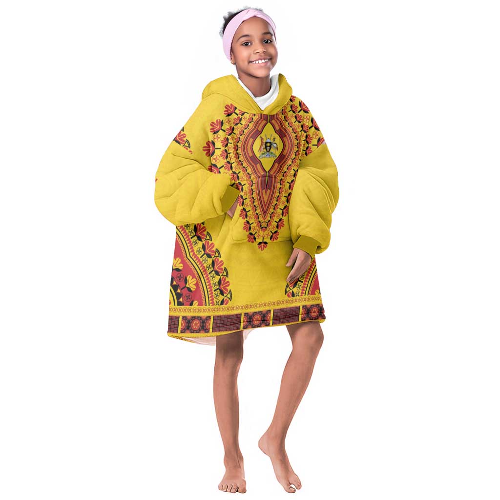 Personalized Afro Uganda Kid Wearable Blanket Hoodie African Dashiki Style - African Pride