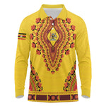 Personalized Afro Uganda Long Sleeve Polo Shirt African Dashiki Style - African Pride