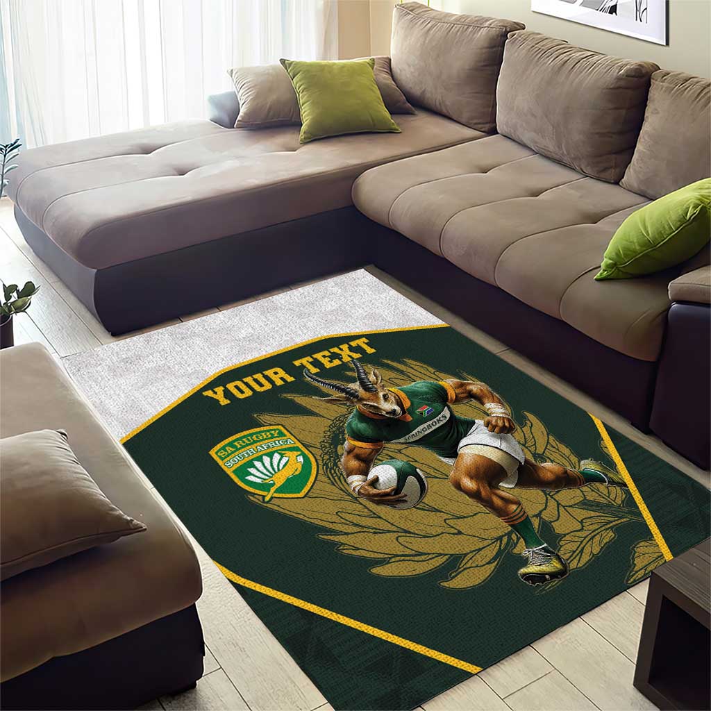 South Africa Rugby Personalised Area Rug Springboks Mascot With King Protea -  African Pattern