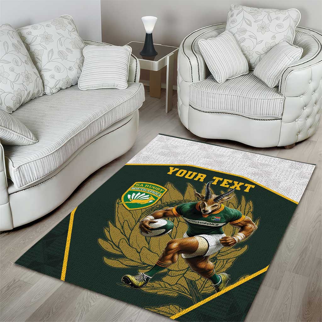 South Africa Rugby Personalised Area Rug Springboks Mascot With King Protea -  African Pattern