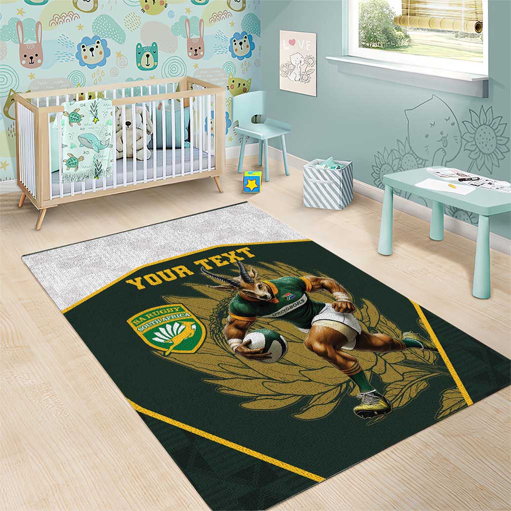 South Africa Rugby Personalised Area Rug Springboks Mascot With King Protea -  African Pattern