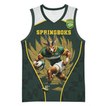 South Africa Rugby Personalised Basketball Jersey Springboks Mascot With King Protea - African Pattern - African Pride