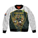 South Africa Rugby Personalised Bomber Jacket Springboks Mascot With King Protea - African Pattern