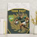 South Africa Rugby Personalised Canvas Wall Art Springboks Mascot With King Protea - African Pattern