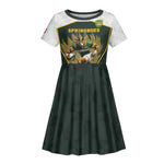 South Africa Rugby Personalised Kid Short Sleeve Dress Springboks Mascot With King Protea - African Pattern