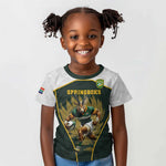 South Africa Rugby Personalised Kid T shirt Springboks Mascot With King Protea - African Pattern