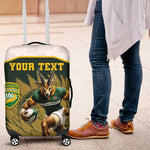 South Africa Rugby Personalised Luggage Cover Springboks Mascot With King Protea - African Pattern