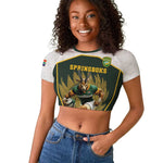 South Africa Rugby Personalised Raglan Cropped T shirt Springboks Mascot With King Protea - African Pattern