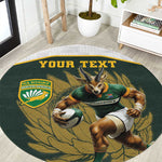 South Africa Rugby Personalised Round Carpet Springboks Mascot With King Protea - African Pattern