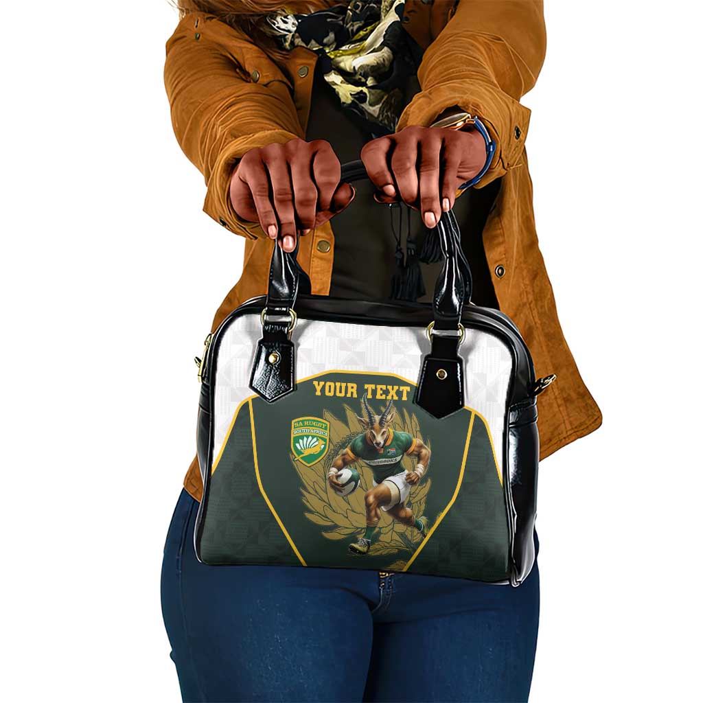 South Africa Rugby Personalised Shoulder Handbag Springboks Mascot With King Protea -  African Pattern