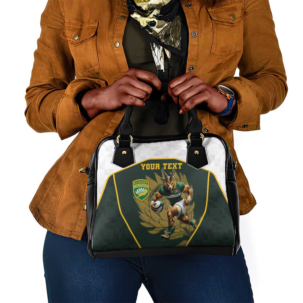 South Africa Rugby Personalised Shoulder Handbag Springboks Mascot With King Protea -  African Pattern