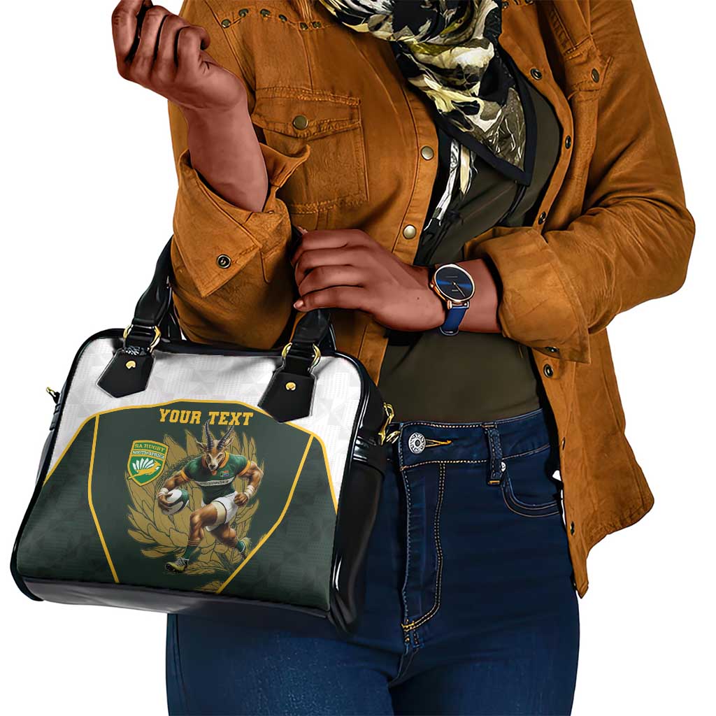 South Africa Rugby Personalised Shoulder Handbag Springboks Mascot With King Protea -  African Pattern